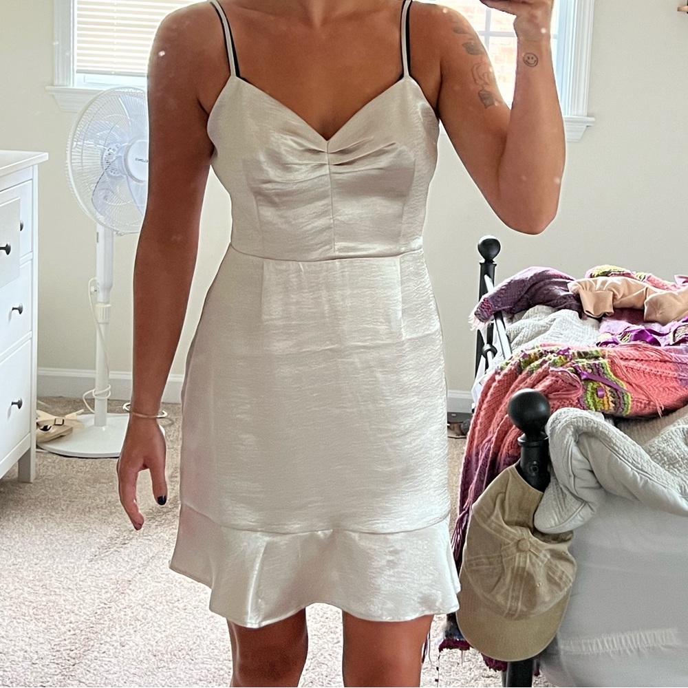 BB Dakota Call in Slick Satin Ruffled mini dress